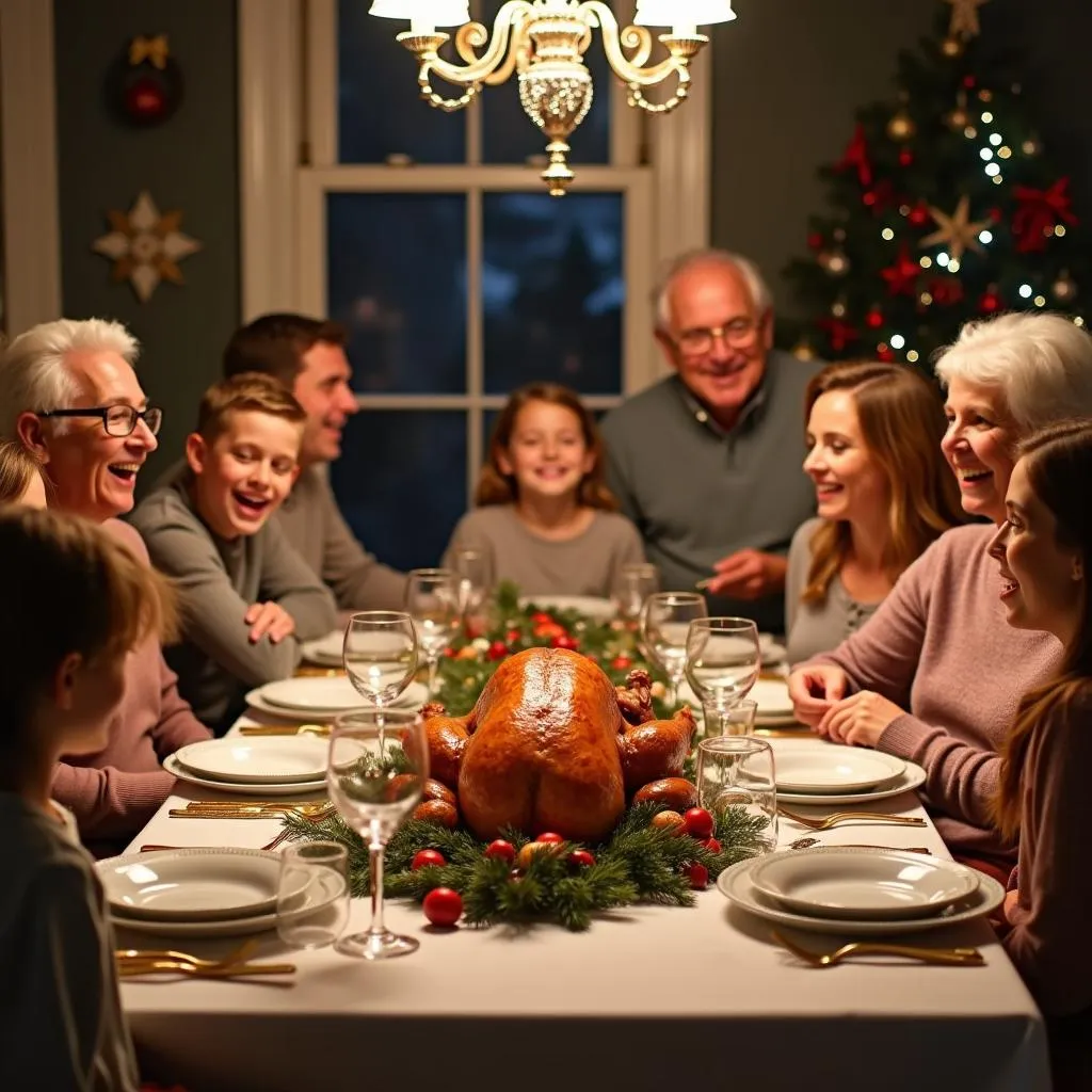 Family enjoying Christmas dinner