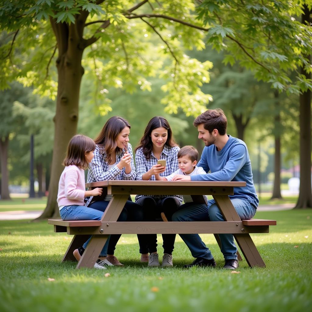 Family balancing technology use during an outing