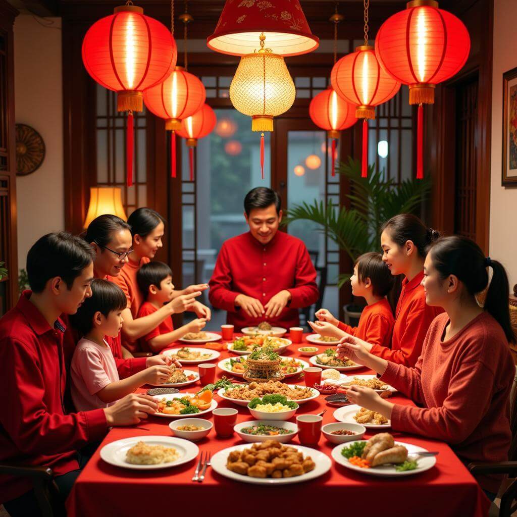 Extended family celebrating Lunar New Year together