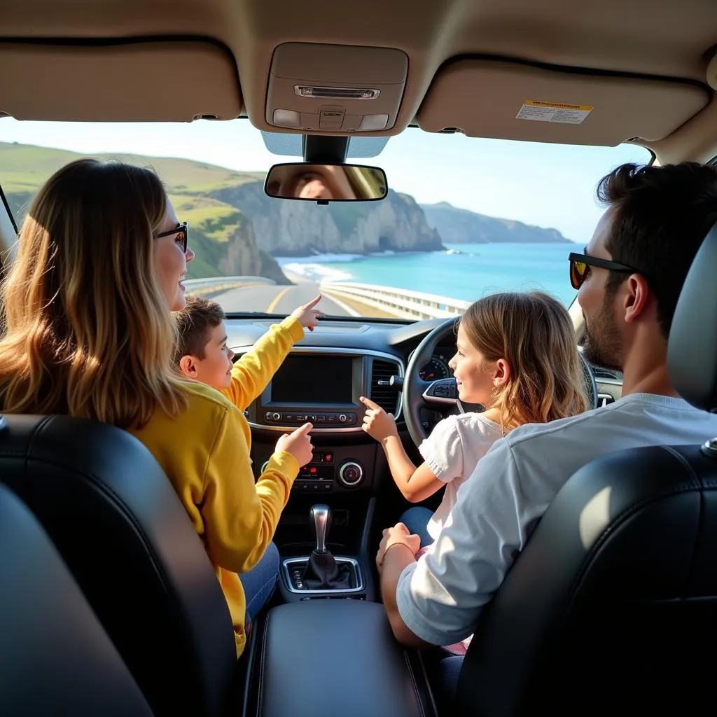 Family enjoying a scenic coastal drive