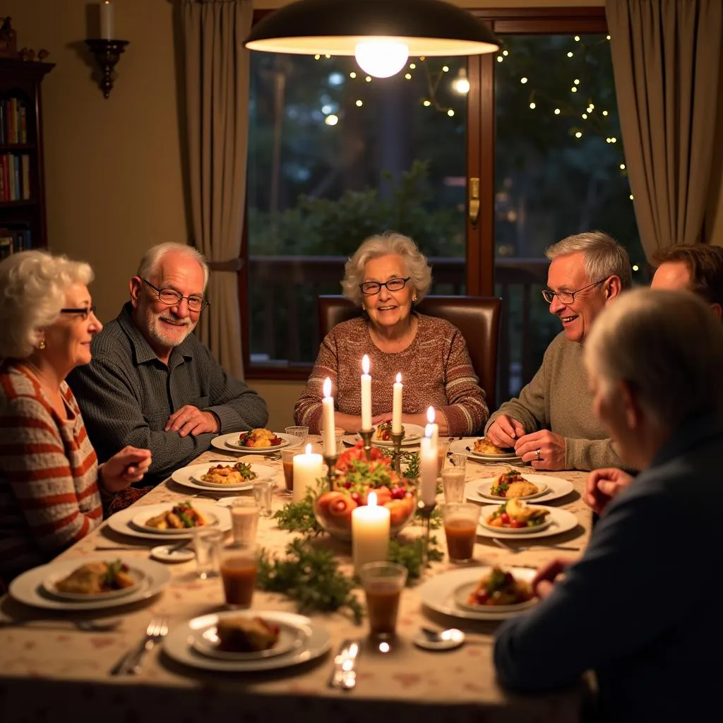 Family gathered for New Year's Eve dinner tradition