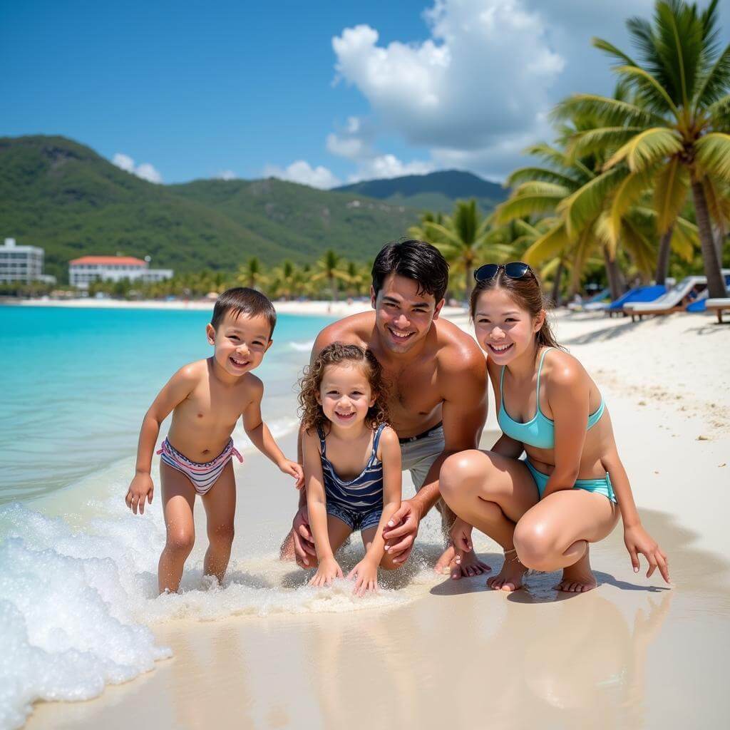 Family enjoying a beach resort vacation