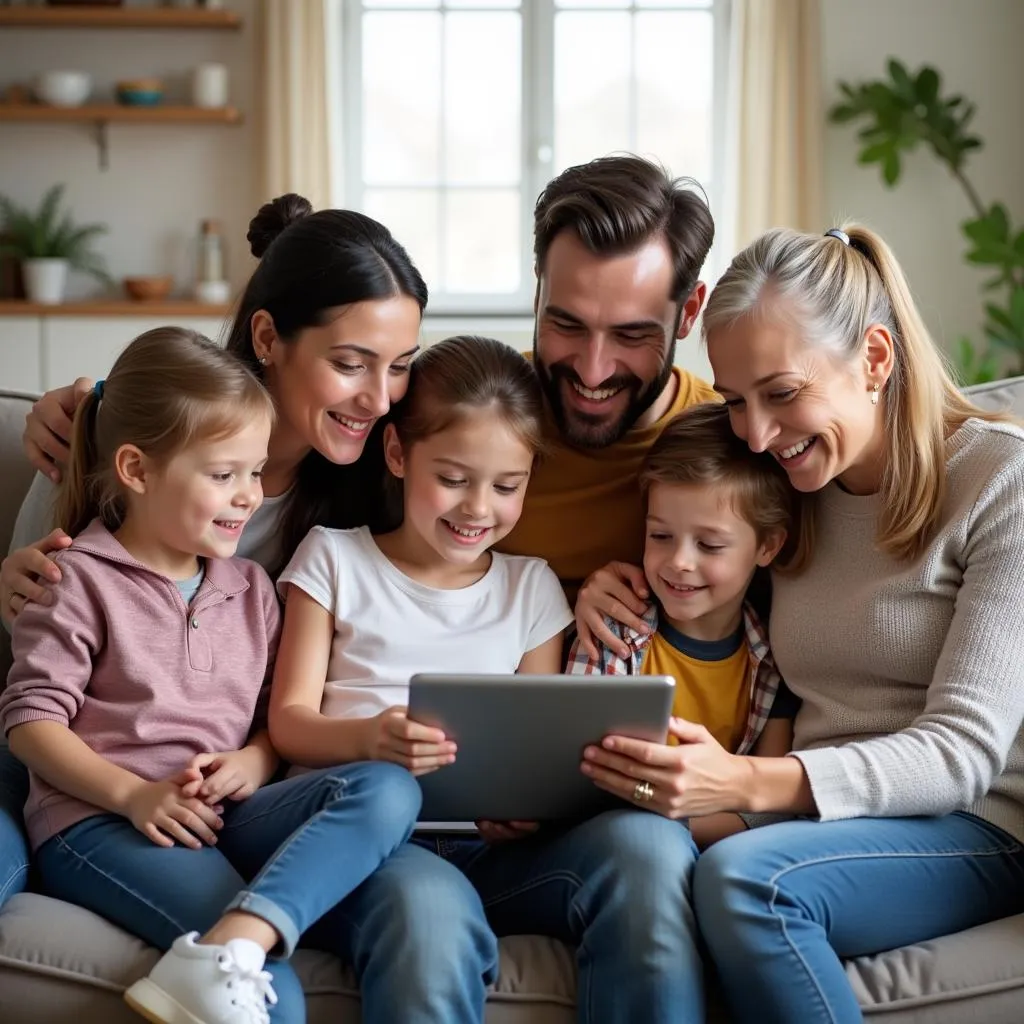 Family enjoying technology together