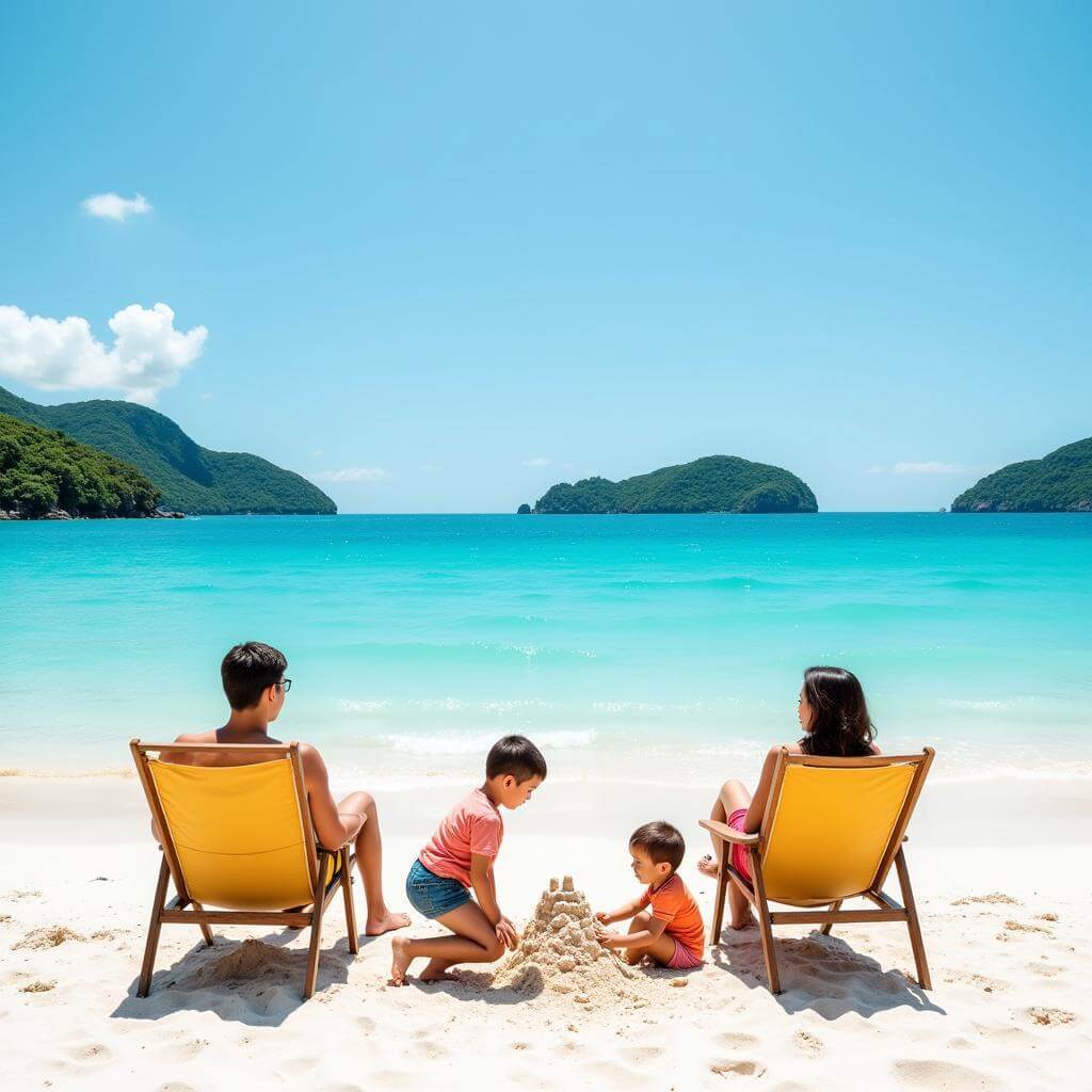 Family enjoying a beach day in Nha Trang, Vietnam