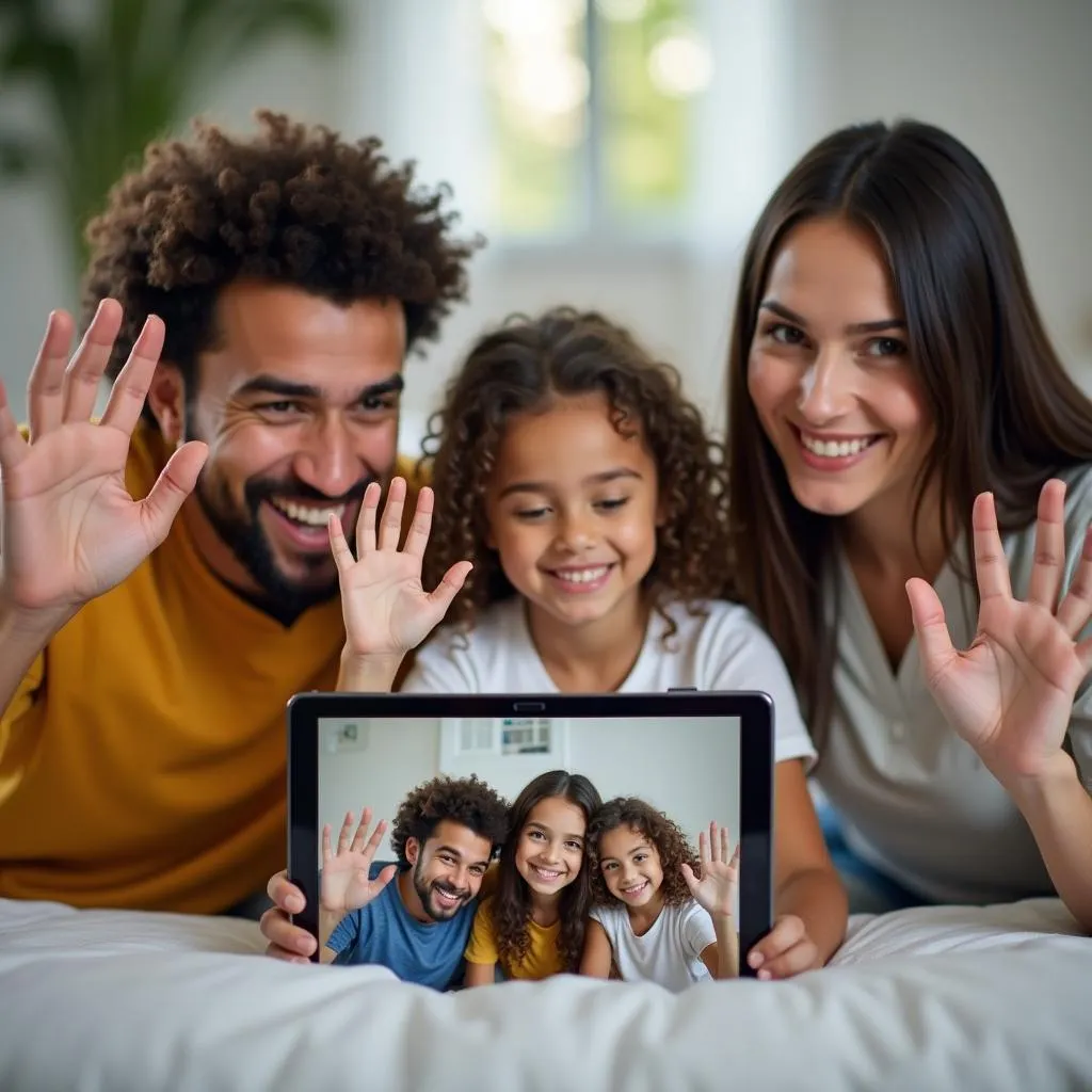 Family connecting through video call