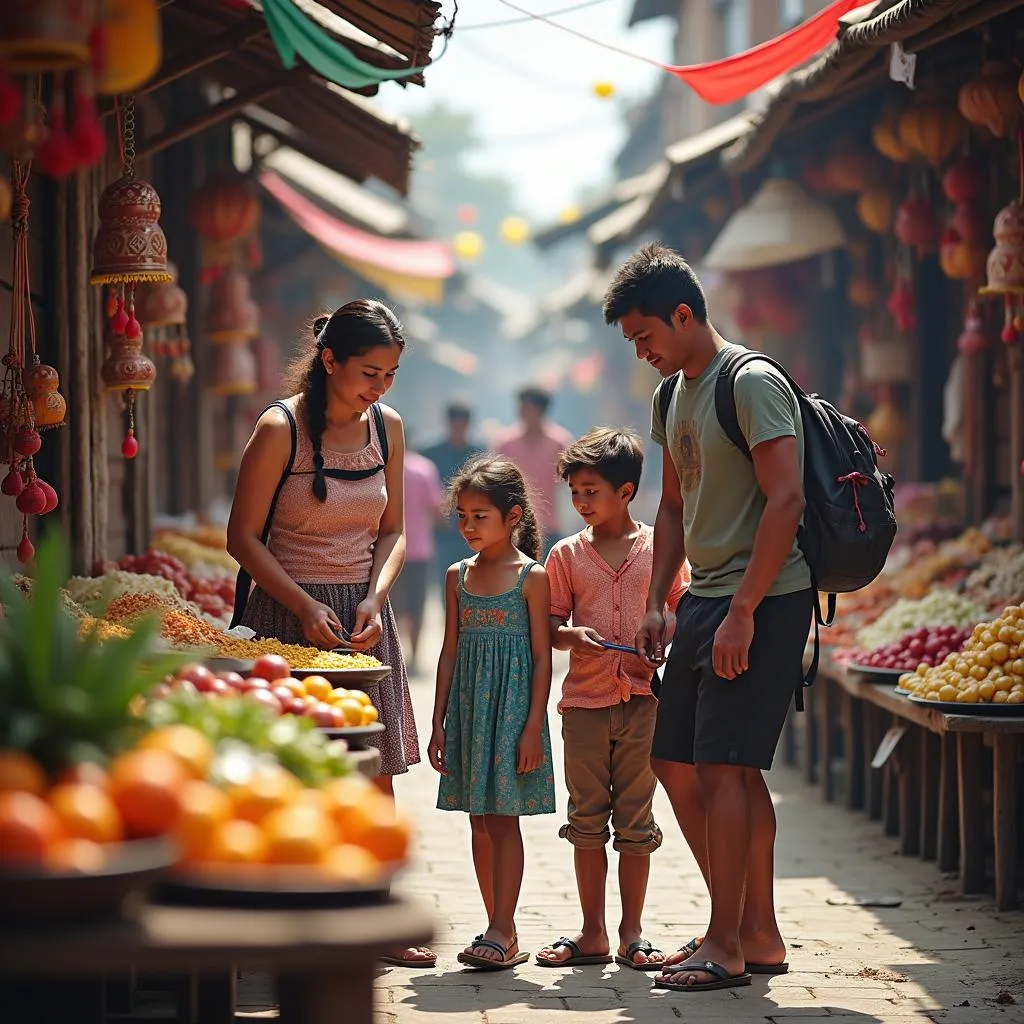 Family Visiting Traditional Market