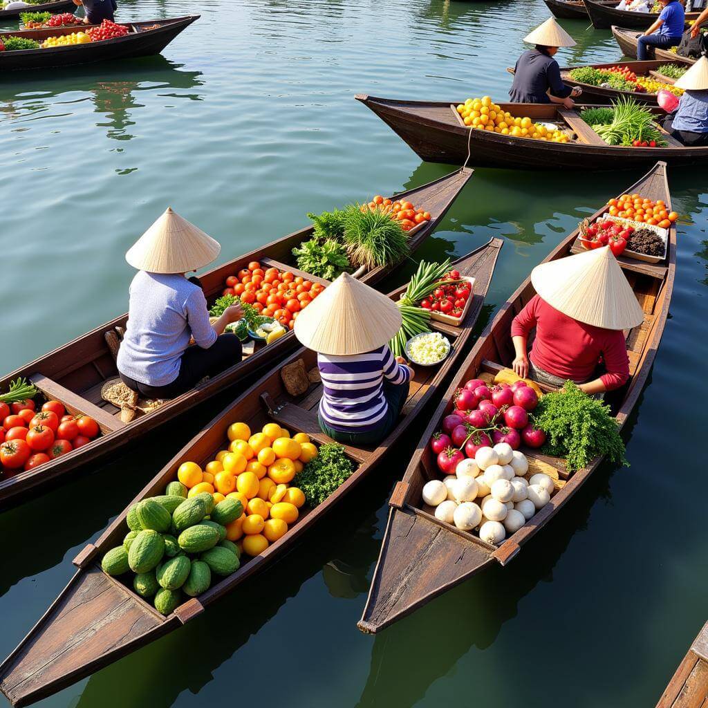 Mekong River floating market in Vietnam