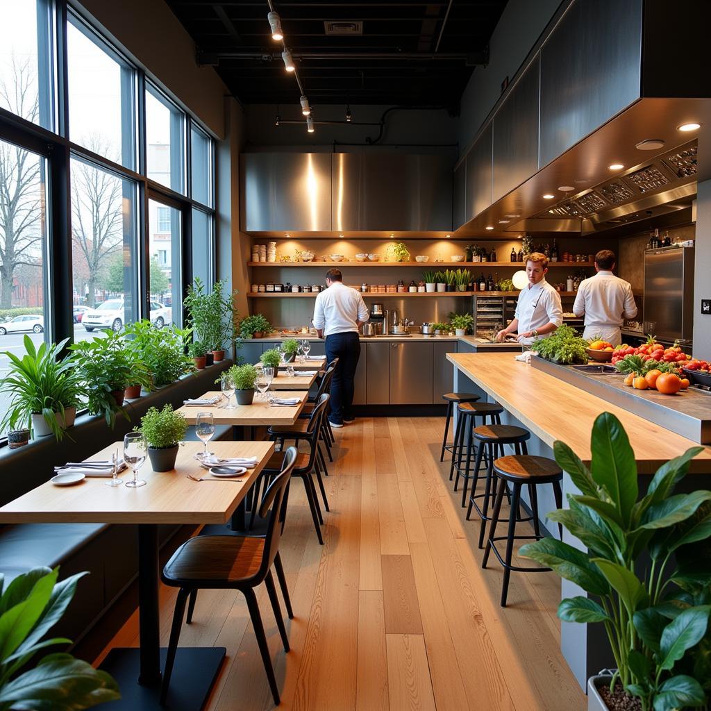 Farm-to-table restaurant with seasonal menu and open kitchen