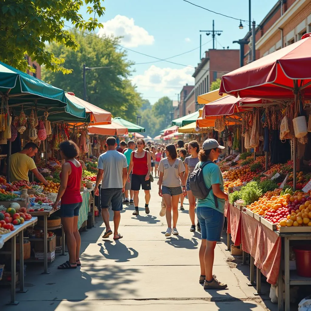 Vibrant atmosphere at a farmers market