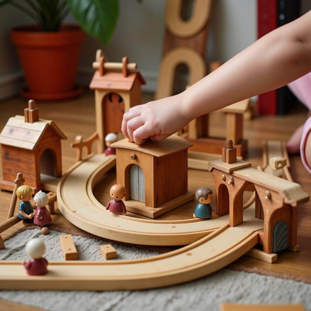 Wooden train set as a favorite childhood toy