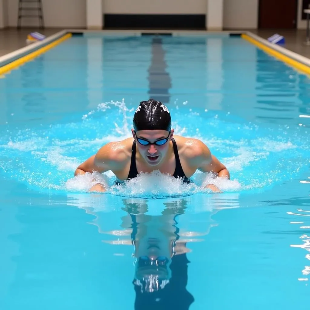 A person swimming in a pool