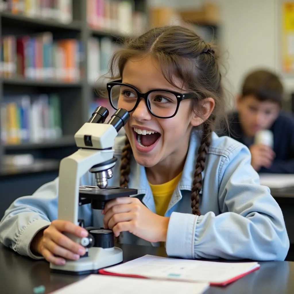 Student enjoying biology class