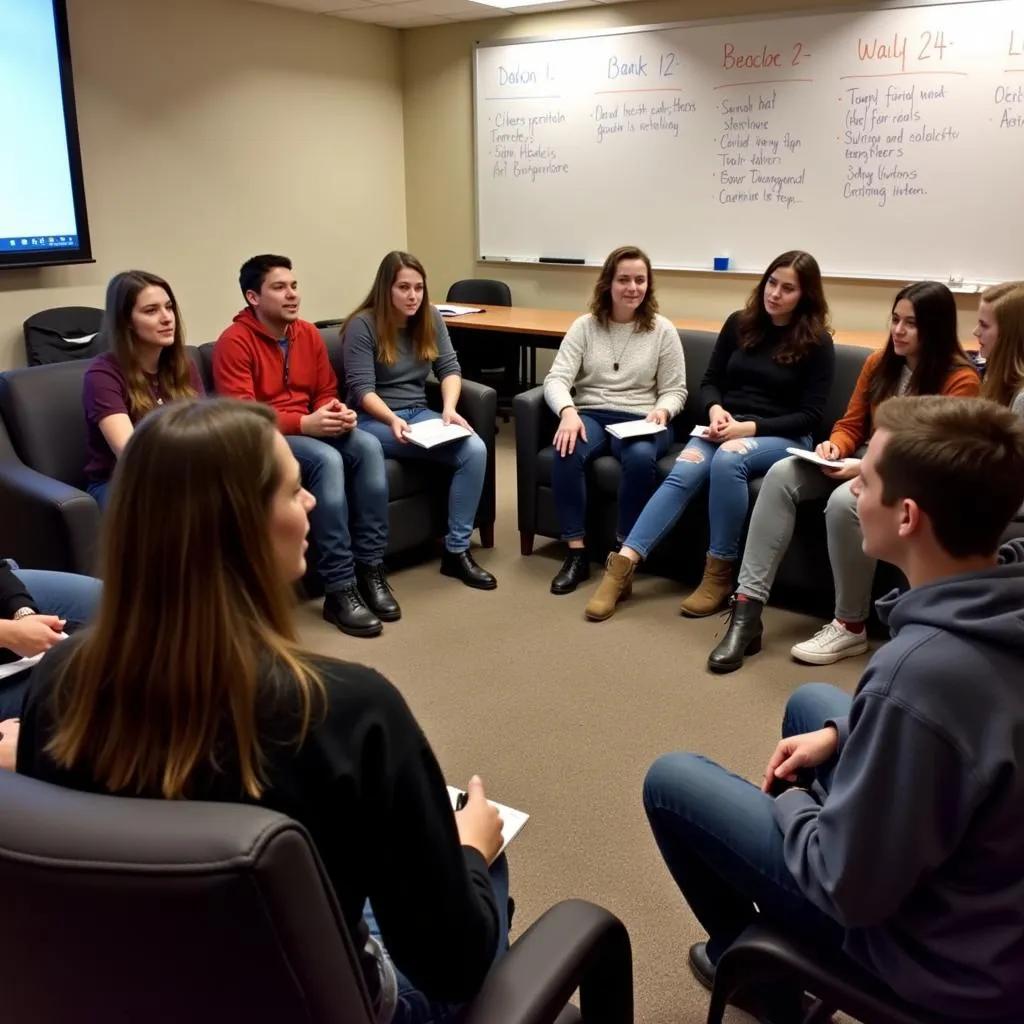 Students engaging in post-film discussion