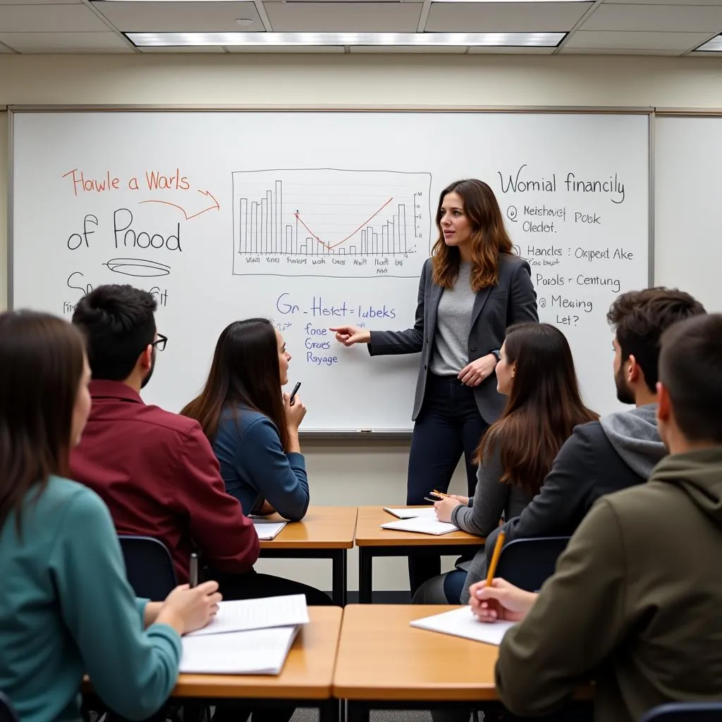 Students learning about finance in classroom