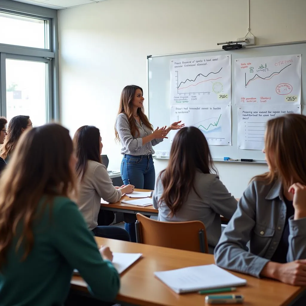 Students learning about finance in classroom