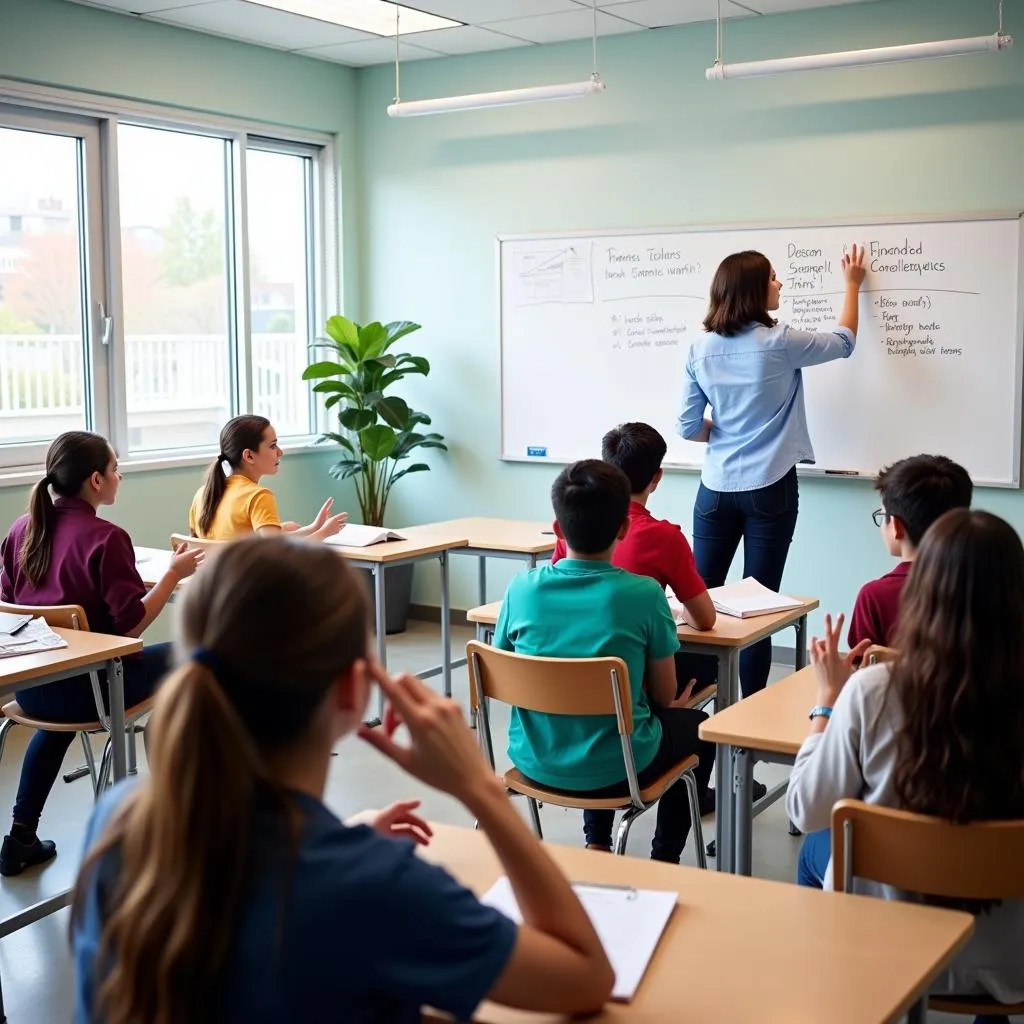 Students learning about financial concepts in a classroom