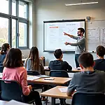 Students learning about financial concepts in a classroom