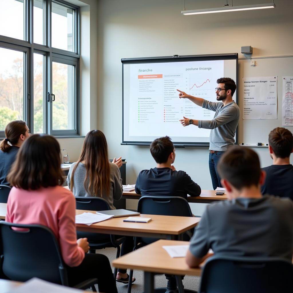 Students learning about financial concepts in a classroom