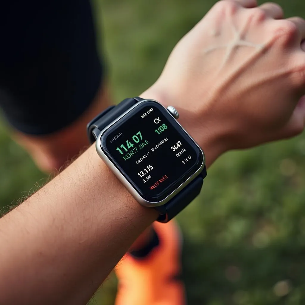 Person using fitness app on smartwatch