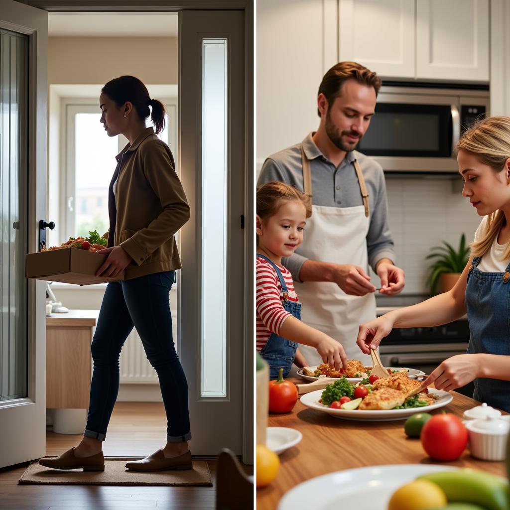 Food delivery contrasted with traditional home cooking