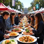 Students participating in a food festival