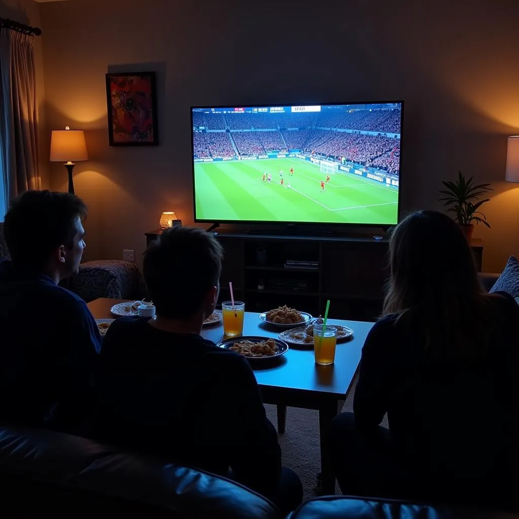 Football match on TV with friends