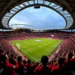 Exciting football match at Wembley Stadium