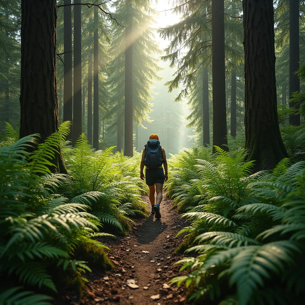 Hiking experience in a lush forest