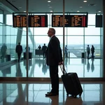 Business traveler with luggage in airport