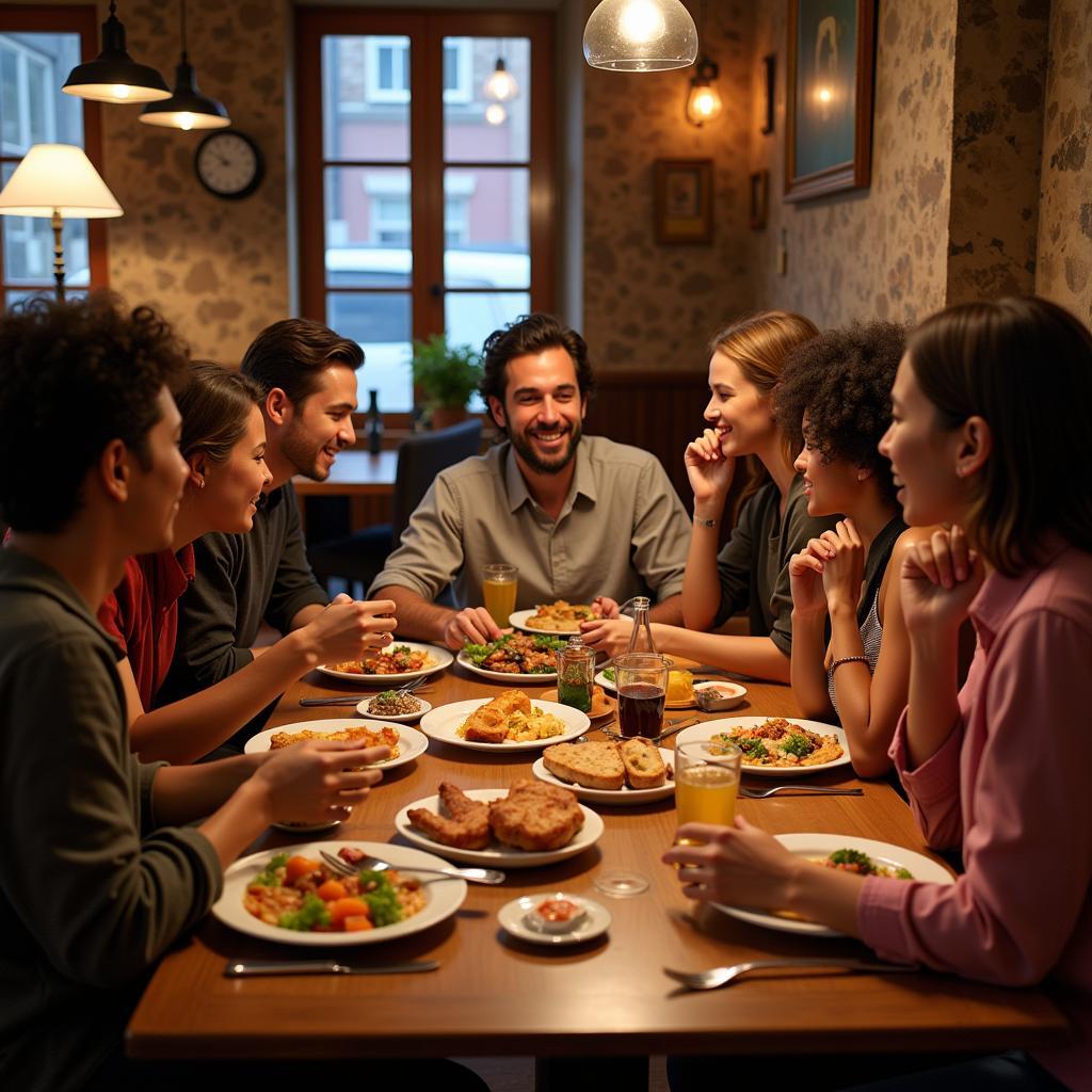 Friends enjoying a meal together at a restaurant