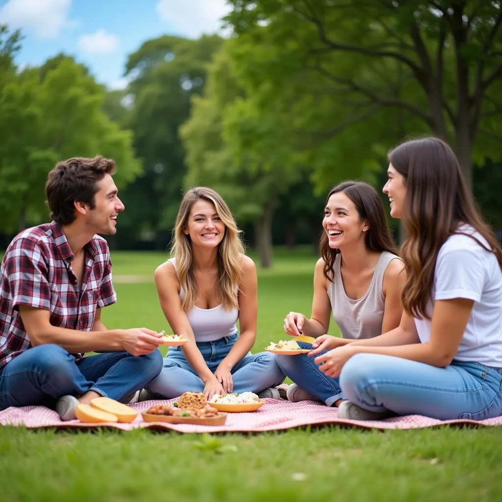 Friends enjoying a picnic outdoors