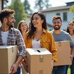 Friends helping move boxes into new home