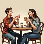 Friends laughing over coffee