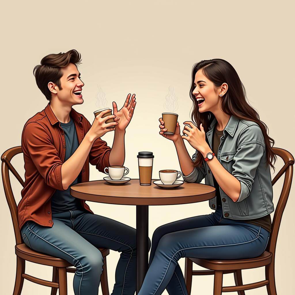 Friends laughing over coffee