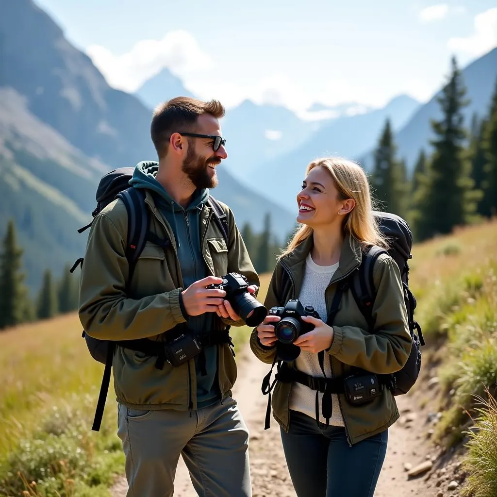 Friends sharing interests in photography and hiking