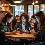 Friends using smartphones while together