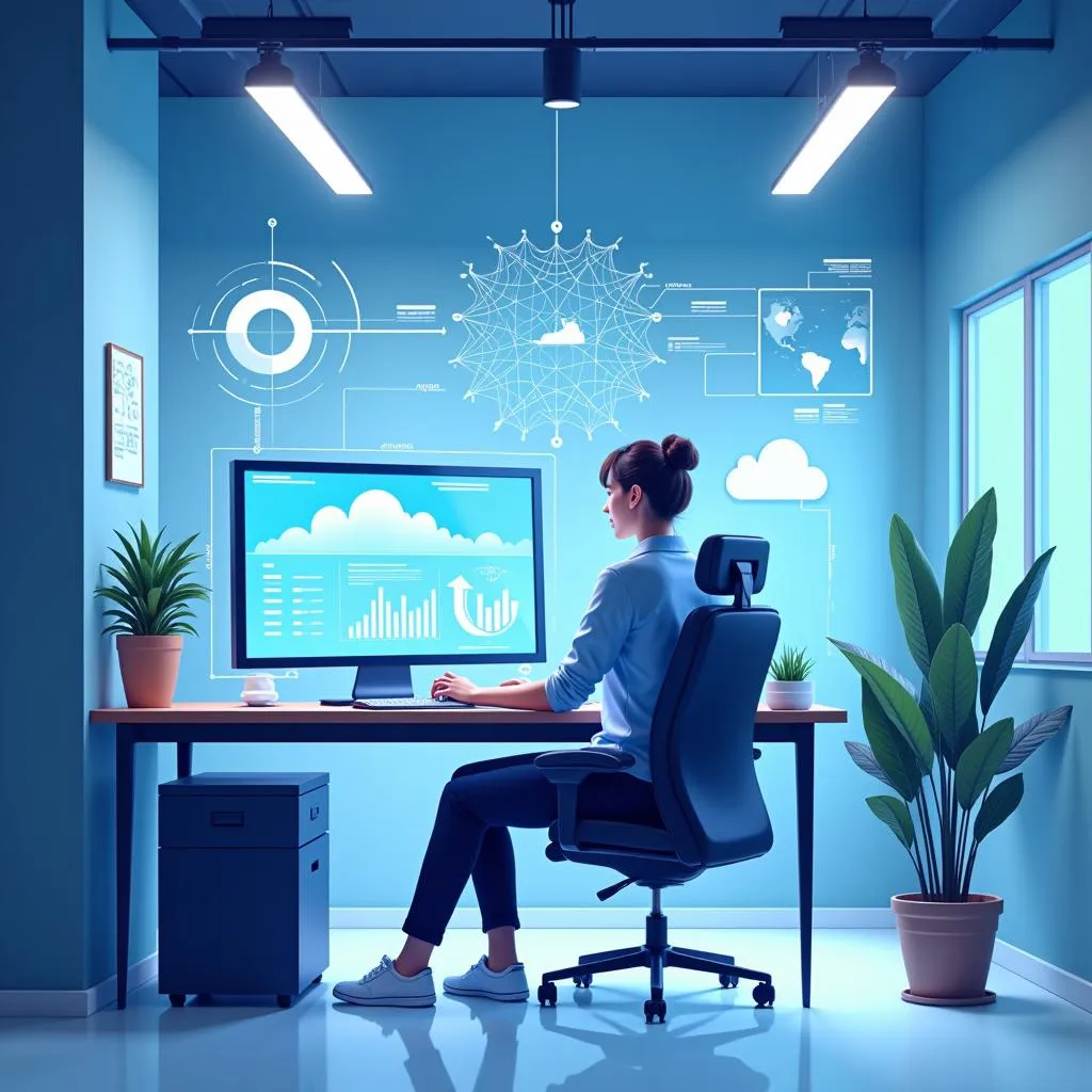 Futuristic workspace with advanced technology