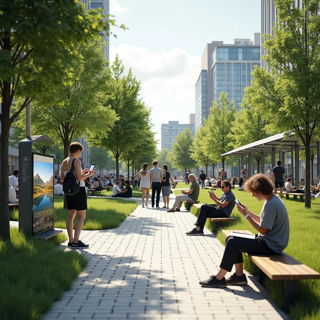 Futuristic public space with integrated technology