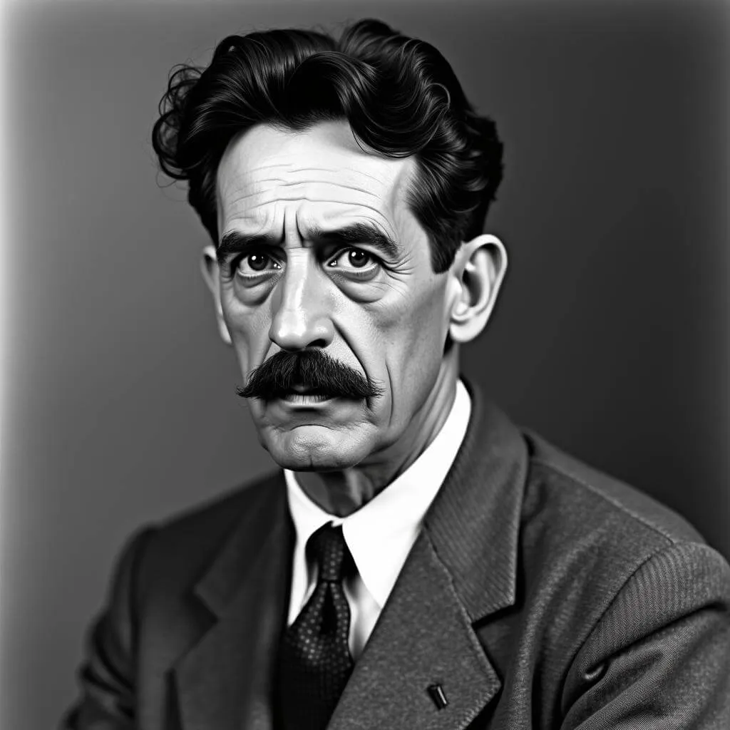 Portrait of George Orwell, famous British writer