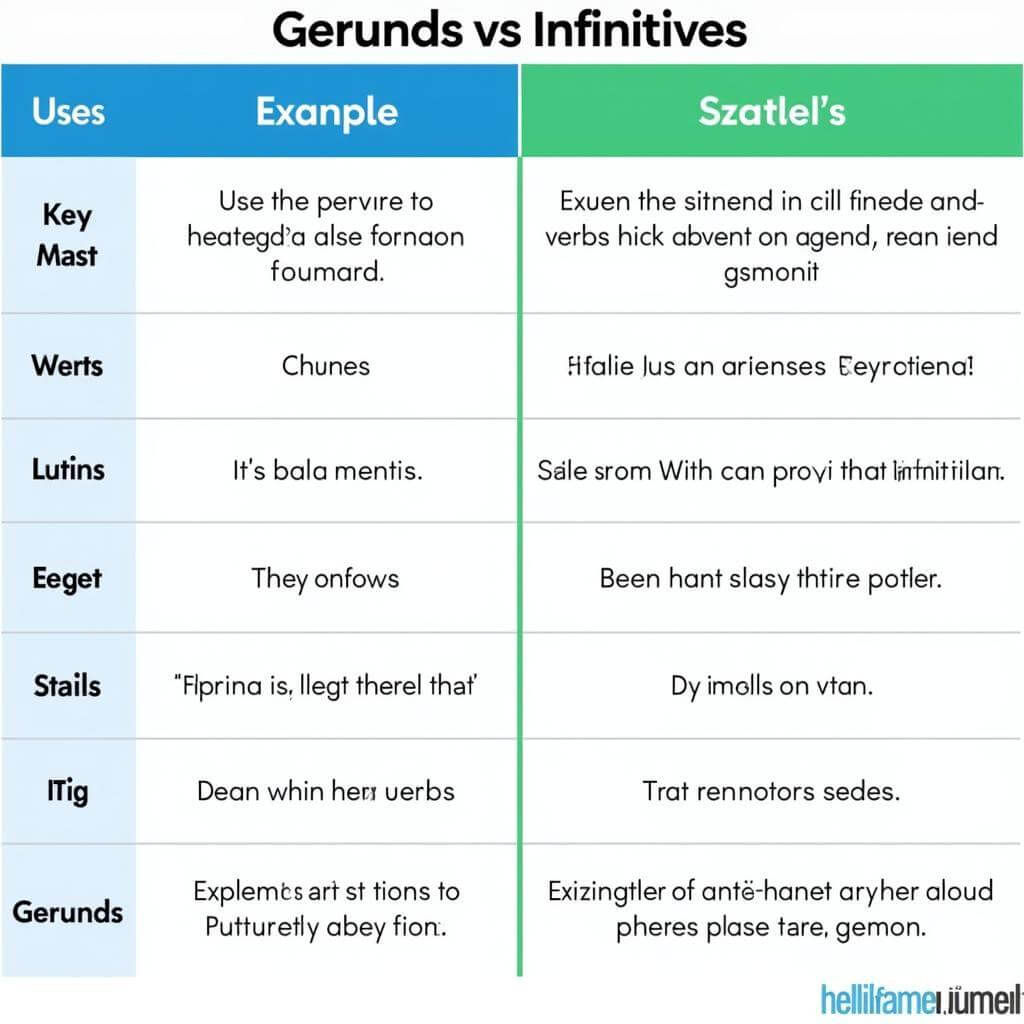 Gerund vs Infinitive Comparison Chart