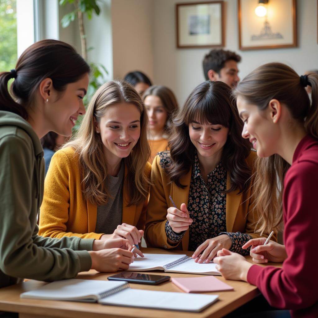 Diverse group engaged in cultural exchange