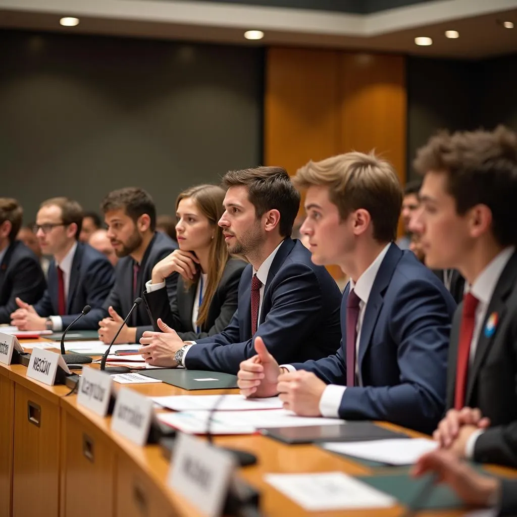 Students participating in a model UN debate