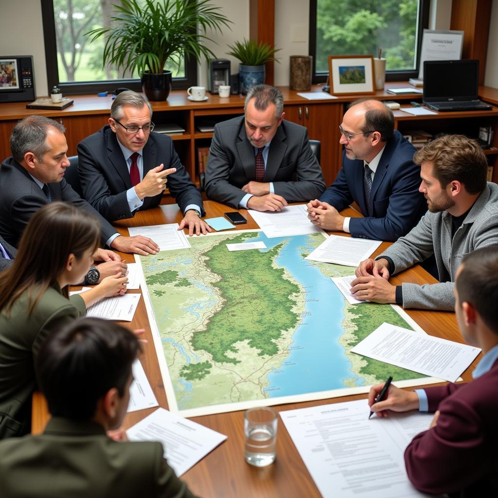 Government officials discussing nature reserve protection