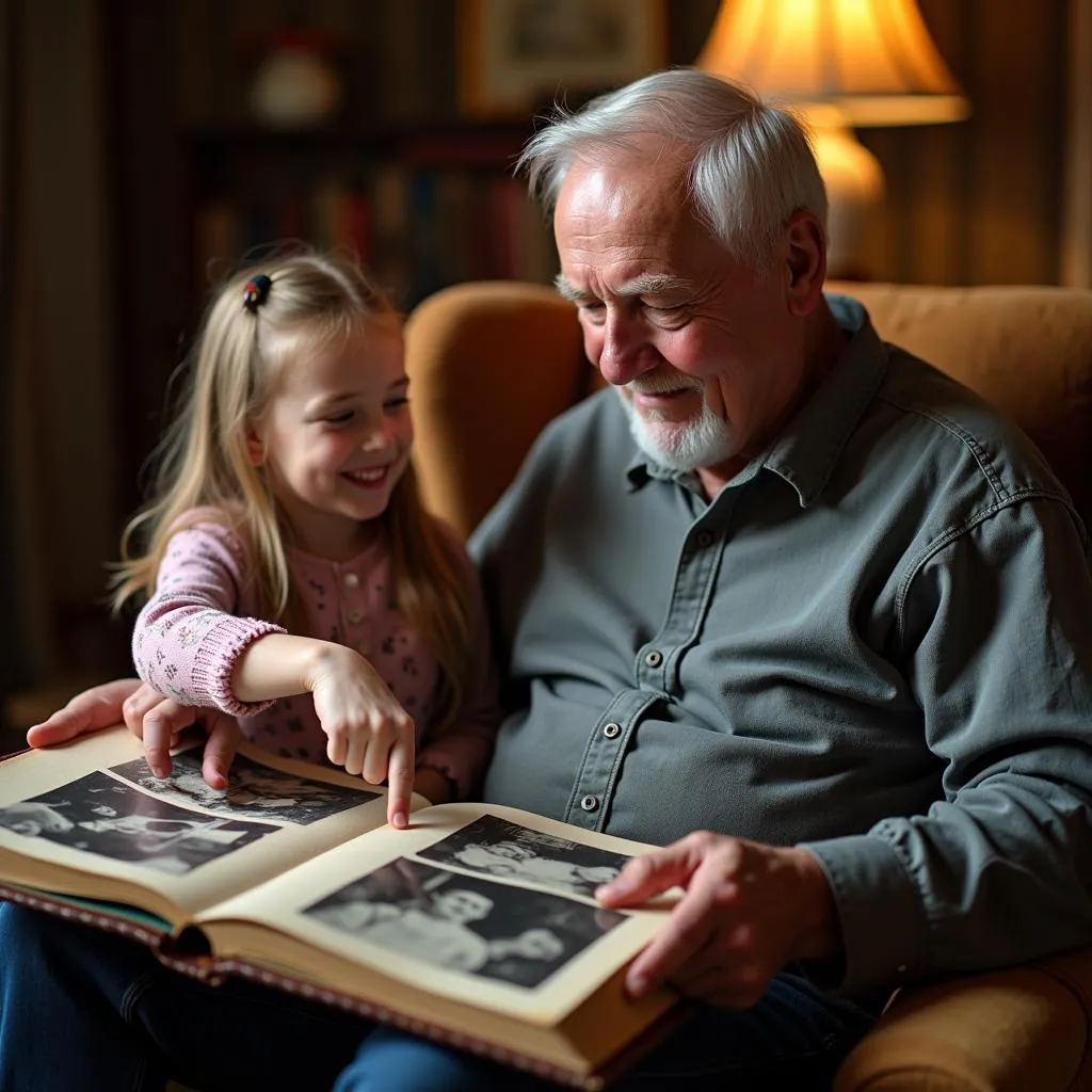 Grandfather receiving a photo album as a birthday gift