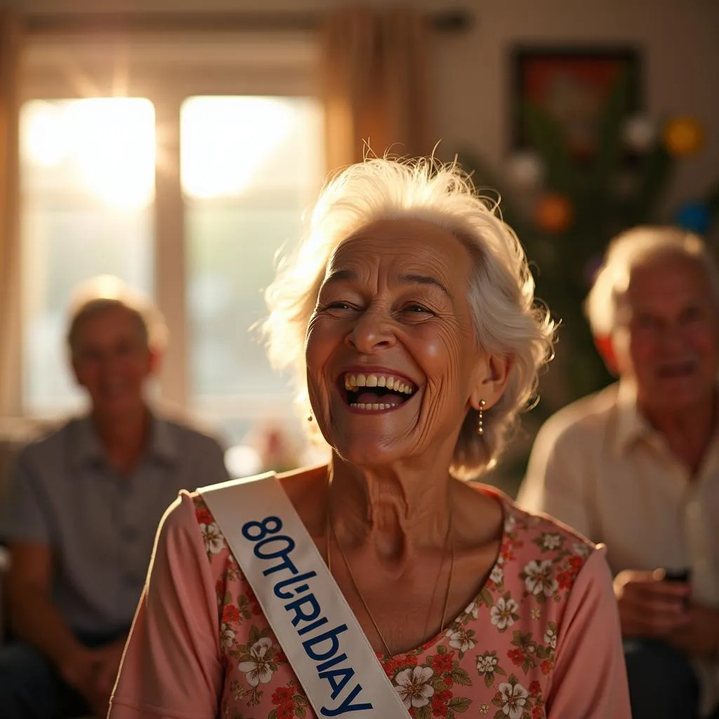 Candid photo of grandmother's 80th birthday celebration