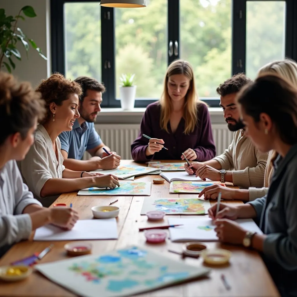 Group art therapy session for mental health