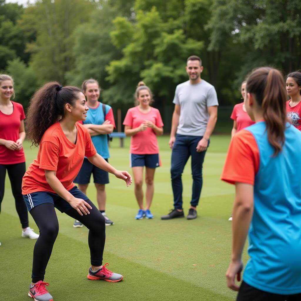 Diverse group of people learning a new sport together