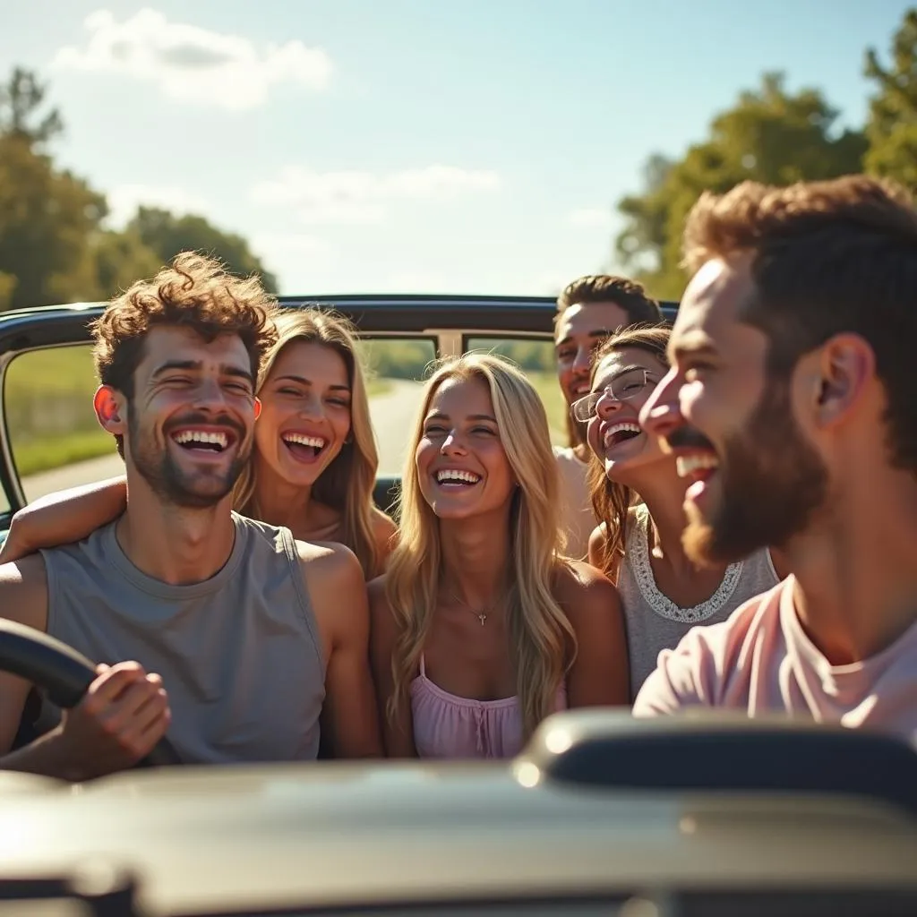 Friends enjoying a road trip together