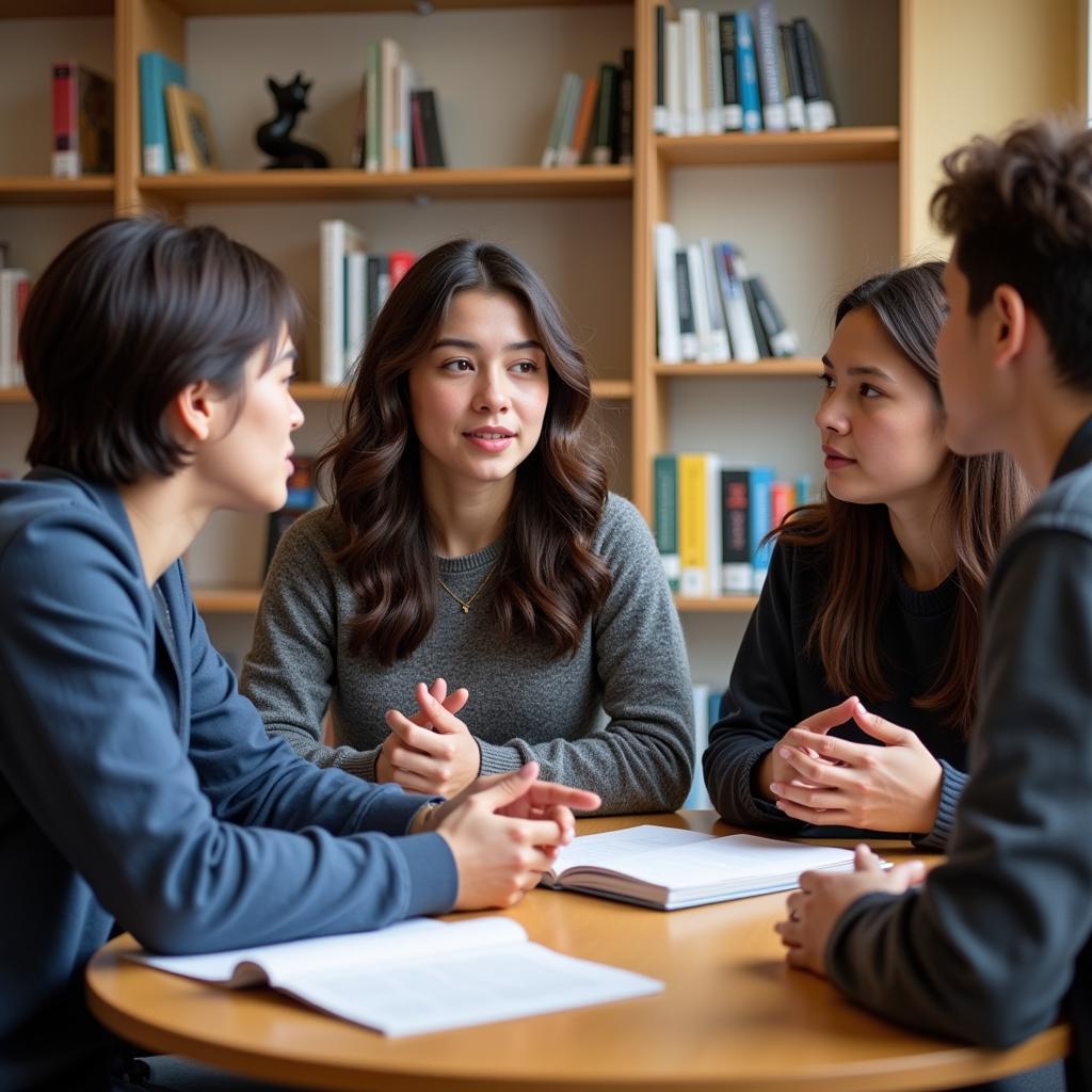 University students discussing group project