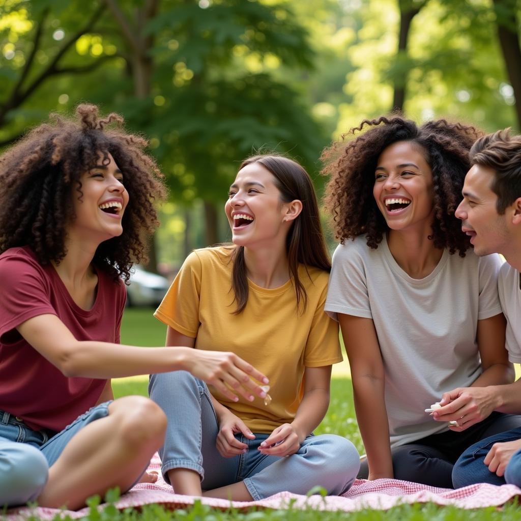 Friends laughing together outdoors